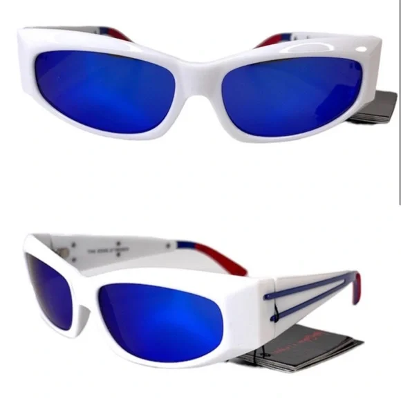LE SPECS Adam Selman The Edge Sunglasses NEW White WIth Blue Mirror Lenses - Picture 2 of 16